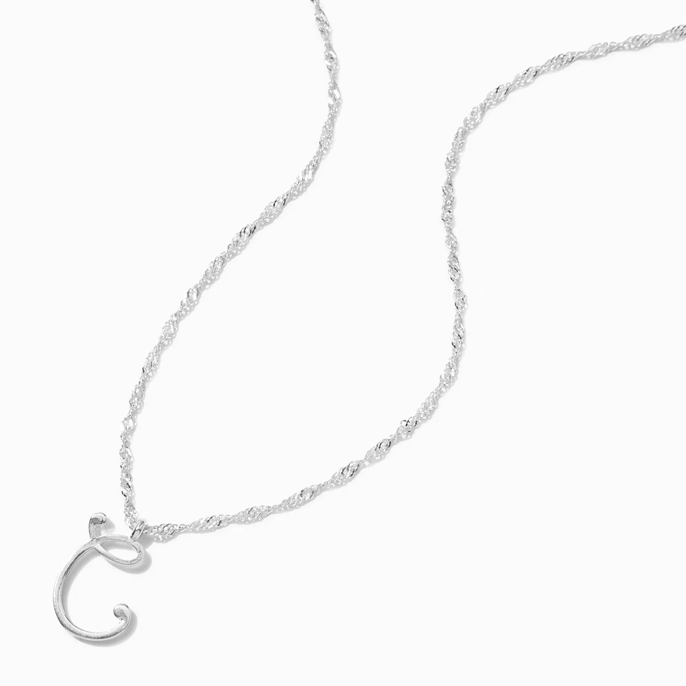 Silver-tone Large Script Initial Pendant Necklace