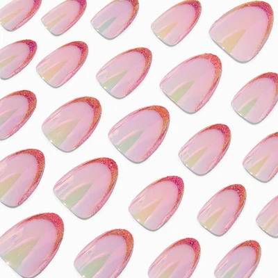 Pink Holographic Short Almond Vegan Faux Nail Set - 24 Pack