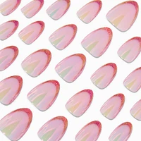 Pink Holographic Short Almond Vegan Faux Nail Set - 24 Pack