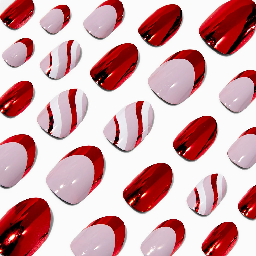 Red Chrome Swirl Stiletto Press On Vegan Faux Nail Set - 24 Pack