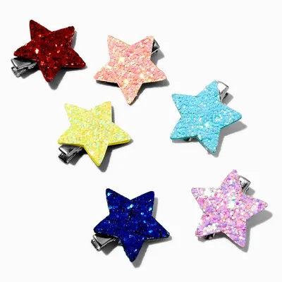 Claire's Club Glitter Rainbow Star Hair Clips - 6 Pack