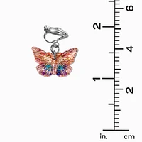 Glitter Butterfly 1'' Clip-On Drop Earrings