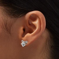 Silver-tone Cubic Zirconia Bow Stud Earrings