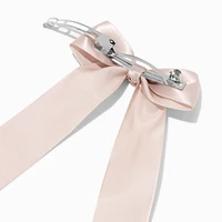 Taupe Satin Long Tail Hair Bow Clip