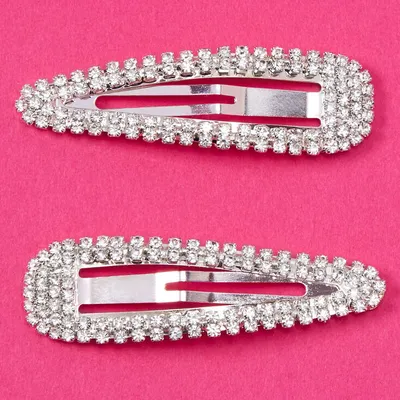 Silver Rhinestone Snap Clips - 2 Pack