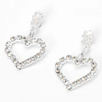 Silver-tone Rhinestone Heart 0.5" Drop Earrings