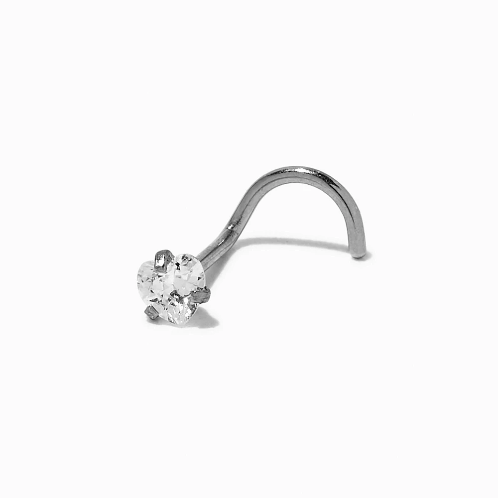 Silver-tone Stainless Steel Cubic Zirconia 20G Threadless Nose Stud