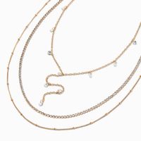 Gold Crystal Y-Neck Multi-Strand Necklace