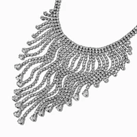 Hematite Rhinestone Fringe Statement Necklace