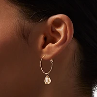 Gold-tone Coral Sea Shell Hoop Earrings - 3 Pack