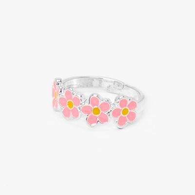 Silver Daisy Ring - Pink