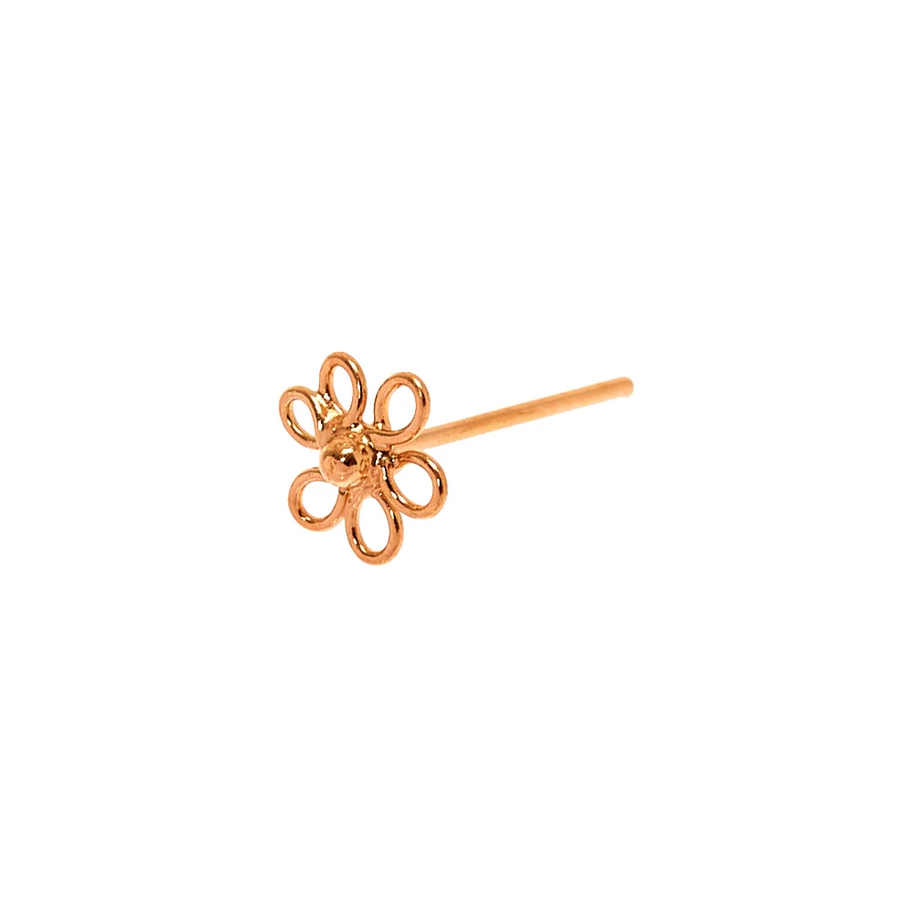 22G Rose Gold-tone Sterling Silver Wire Flower Nose Stud