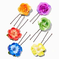 Rainbow Floral Black Hair Pins - 6 Pack