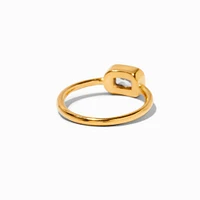 Gold-tone Stainless Steel Rectangular Crystal Solitaire Ring