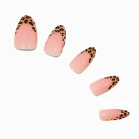 Cheetah French Tip Long Almond Vegan Faux Nail Set - 24 Pack