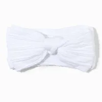 Claire's Club Nylon Ribbed Bow Headwrap - White