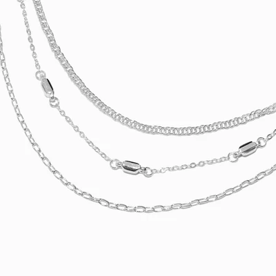 Silver-tone Rectangular Tab Chain Multi-Strand Necklace