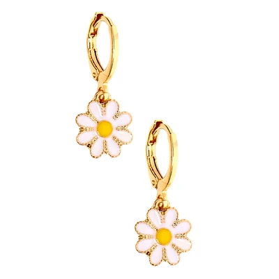 Gold 10MM Daisy Huggie Hoop Earrings