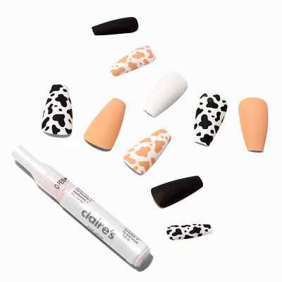 Cow Print Squareletto Vegan Faux Nail Set - 24 Pack