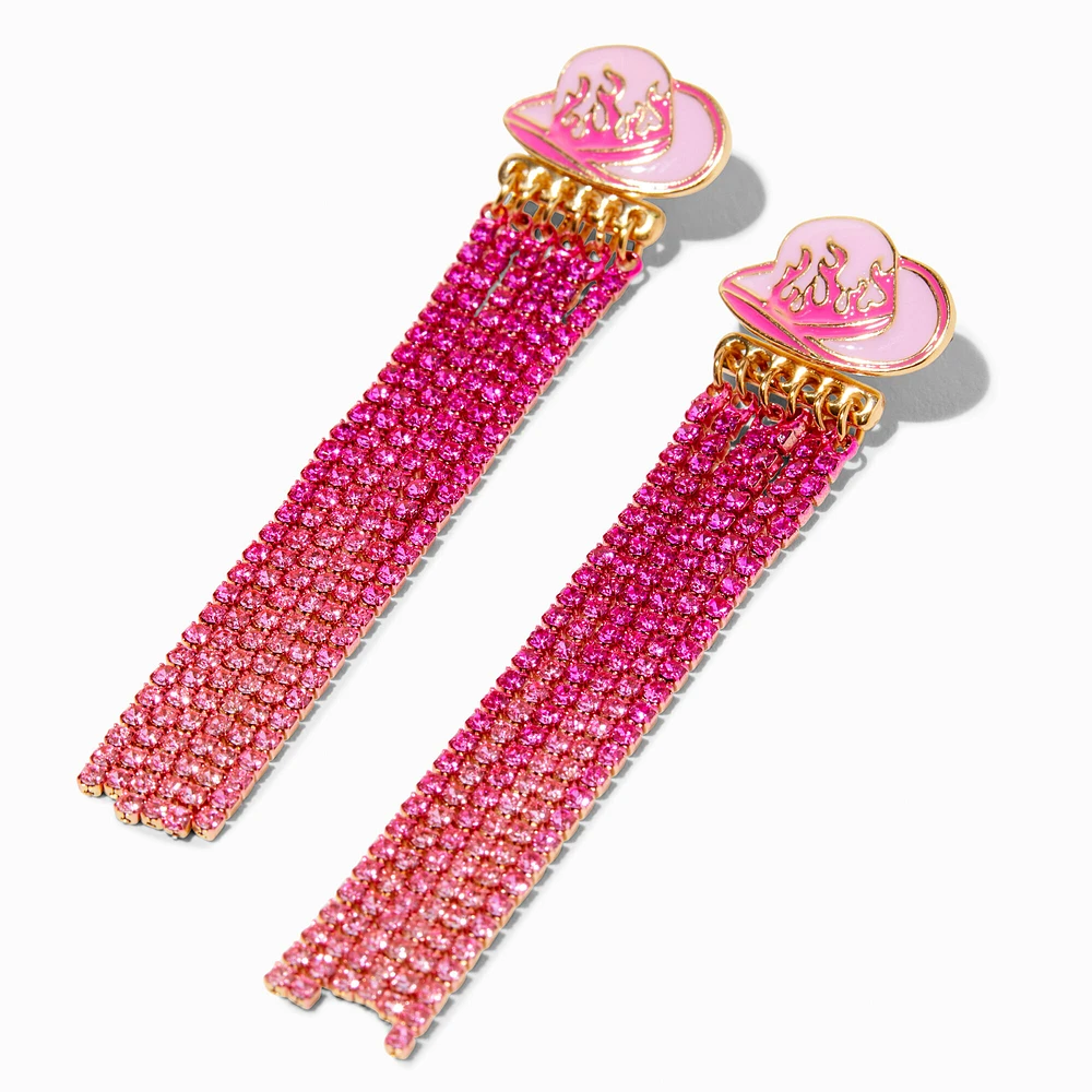 Pink Cowboy Hat Fringe Chains 2" Drop Earrings