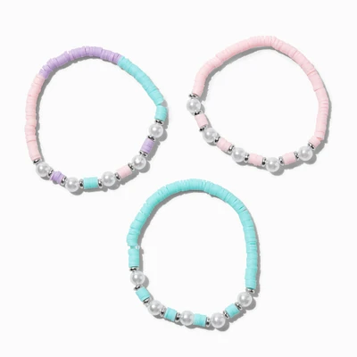 Claire's Club Pearl Pastel Disc Beaded Stretch Bracelets - 3 Pack