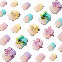 Pastel Butterfly 3D Coffin Press On Vegan Faux Nail Set - 24 Pack