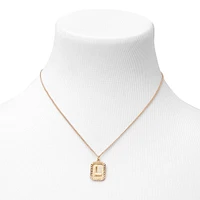 Gold Initial Rectangle Medallion Pendant Necklace