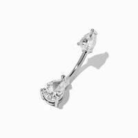 Silver-tone Stainless Steel Teardrop Crystal 14G Belly Bar