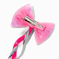 Claire's Club Hot Pink Bow Braid Faux Hair Clip