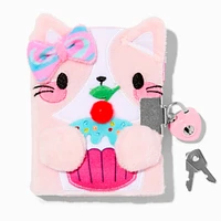 Claire's Club Cupcake Cat Plush Mini Lock Diary