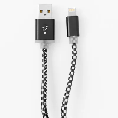 Black Checkered USB 10FT Charging Cord