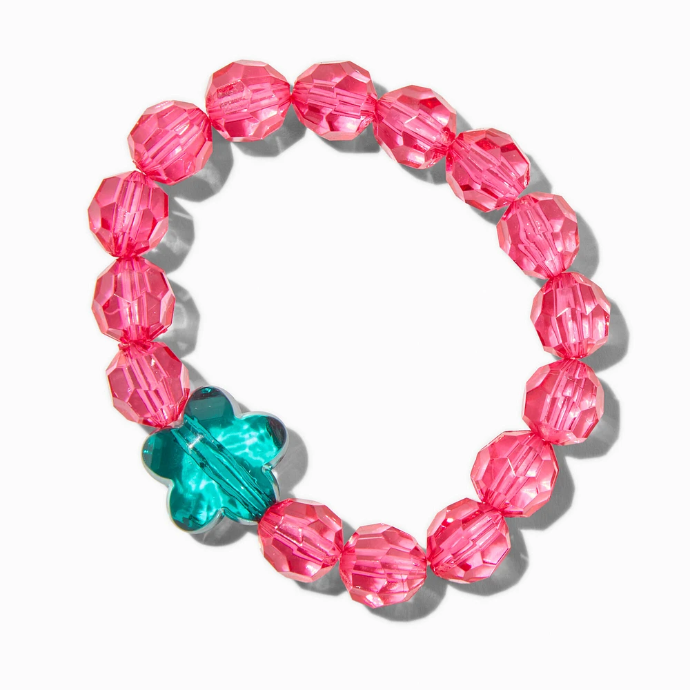 Claire's Club Teal Flower Pink Beaded Stretch Bracelet
