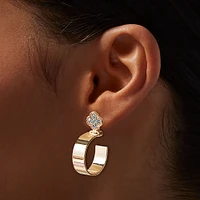 Gold-tone Crystal Clover Hoop Earrings