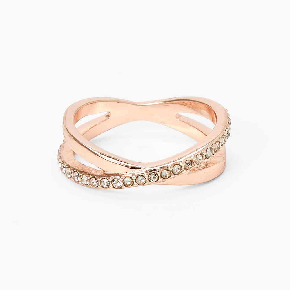 Rose Gold Embellished Criss Cross Ring