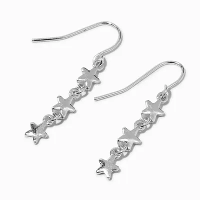 Silver-tone Stars Linear 1" Drop Earrings