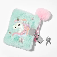 Claire's Club Mint Unicorn Furry Mini Lock Diary