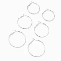 Silver Graduated Hinge Hoop Earrings - 3 Pack