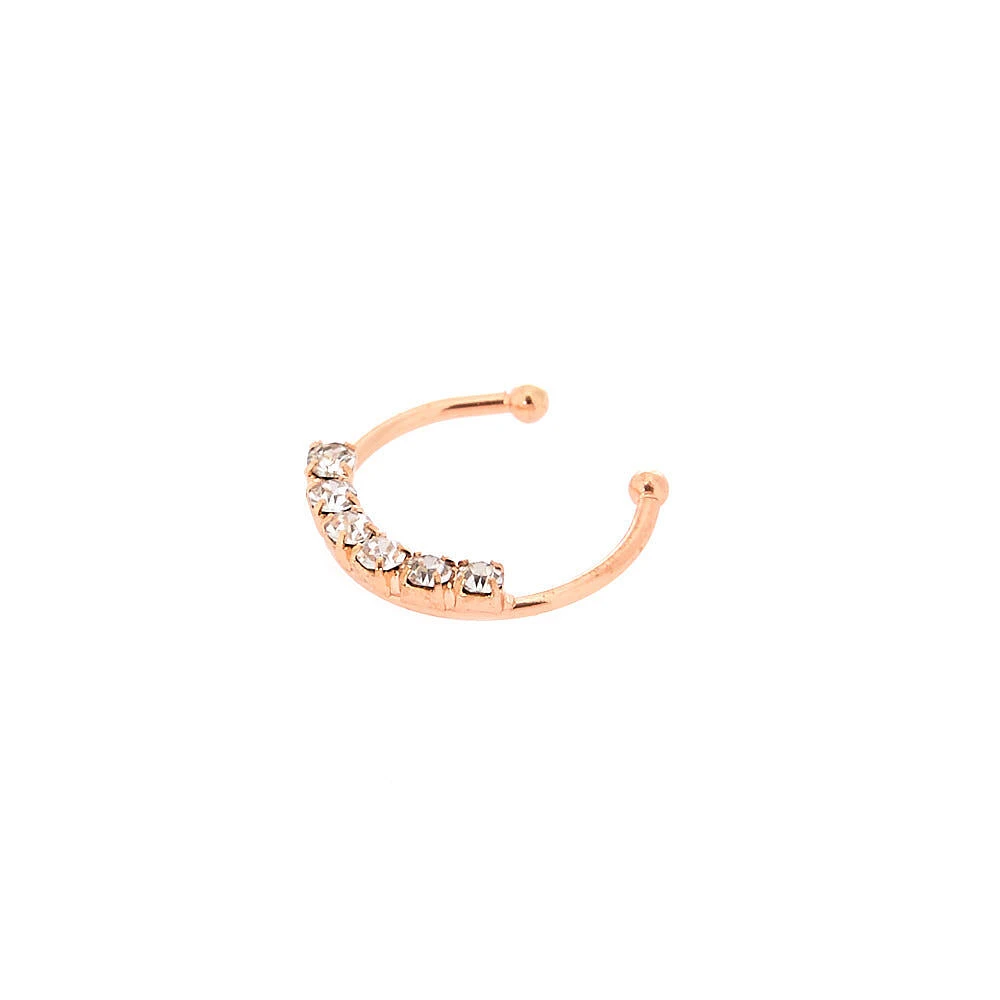 Rose Gold-tone Stainless Steel Crystal Faux Septum Nose Ring