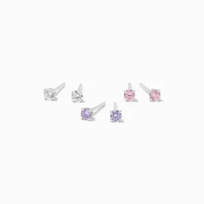 C LUXE by Claire's Sterling Silver Cubic Zirconia Round Stud Earrings - 3 Pack