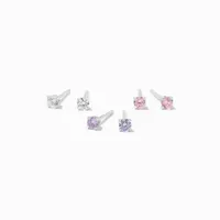 C LUXE by Claire's Sterling Silver Cubic Zirconia Round Stud Earrings - 3 Pack