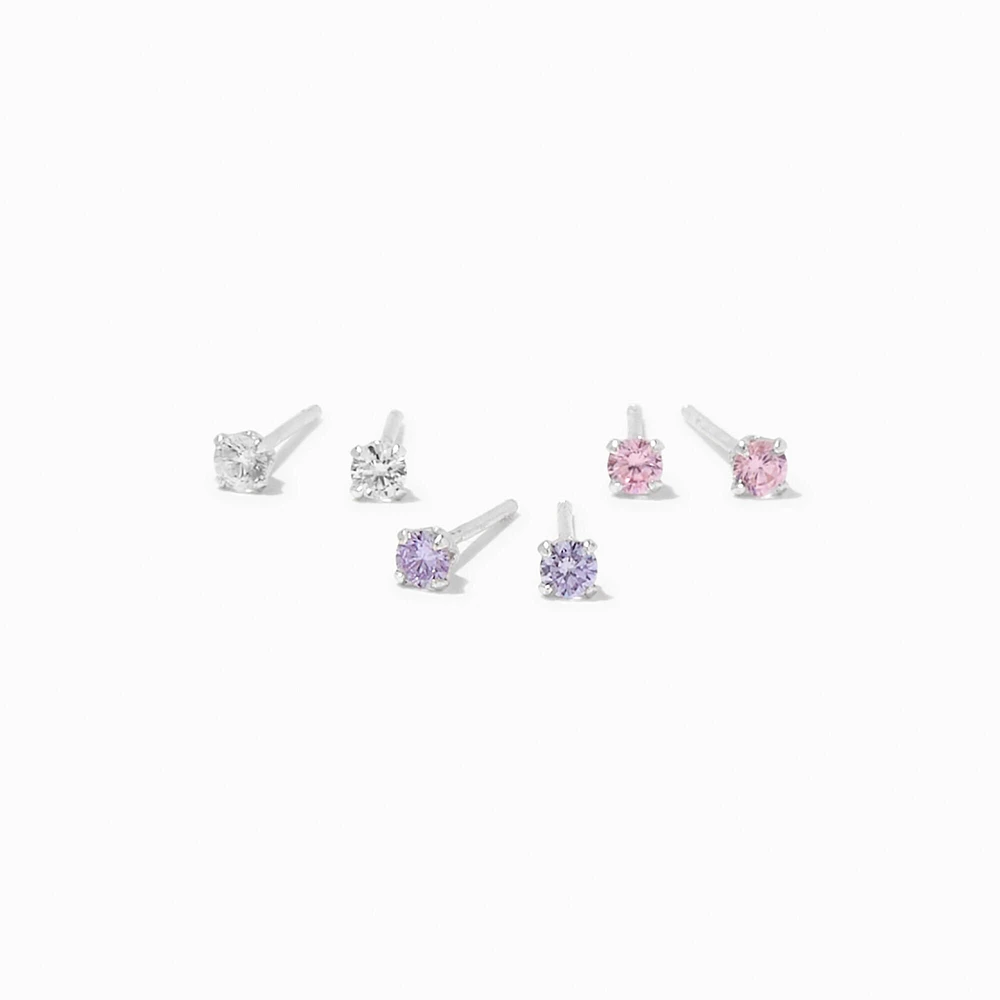 C LUXE by Claire's Sterling Silver Cubic Zirconia Round Stud Earrings - 3 Pack