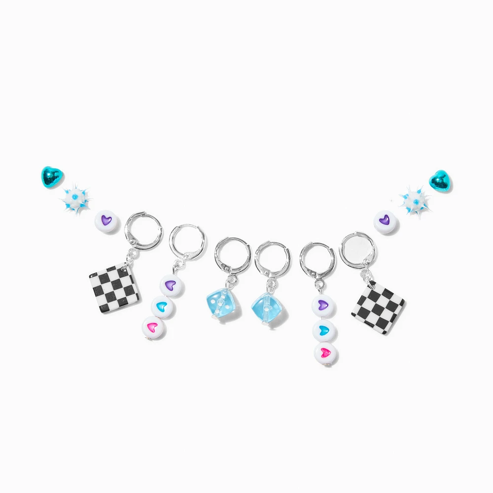 Edgy Dice Rave Earring Stackables Set - 6 Pack