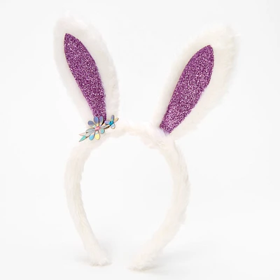 Claire's Club Glitter Bunny Ears Headband - Purple