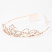 Rose Gold Rhinestone Lotus Flower Mini Tiara