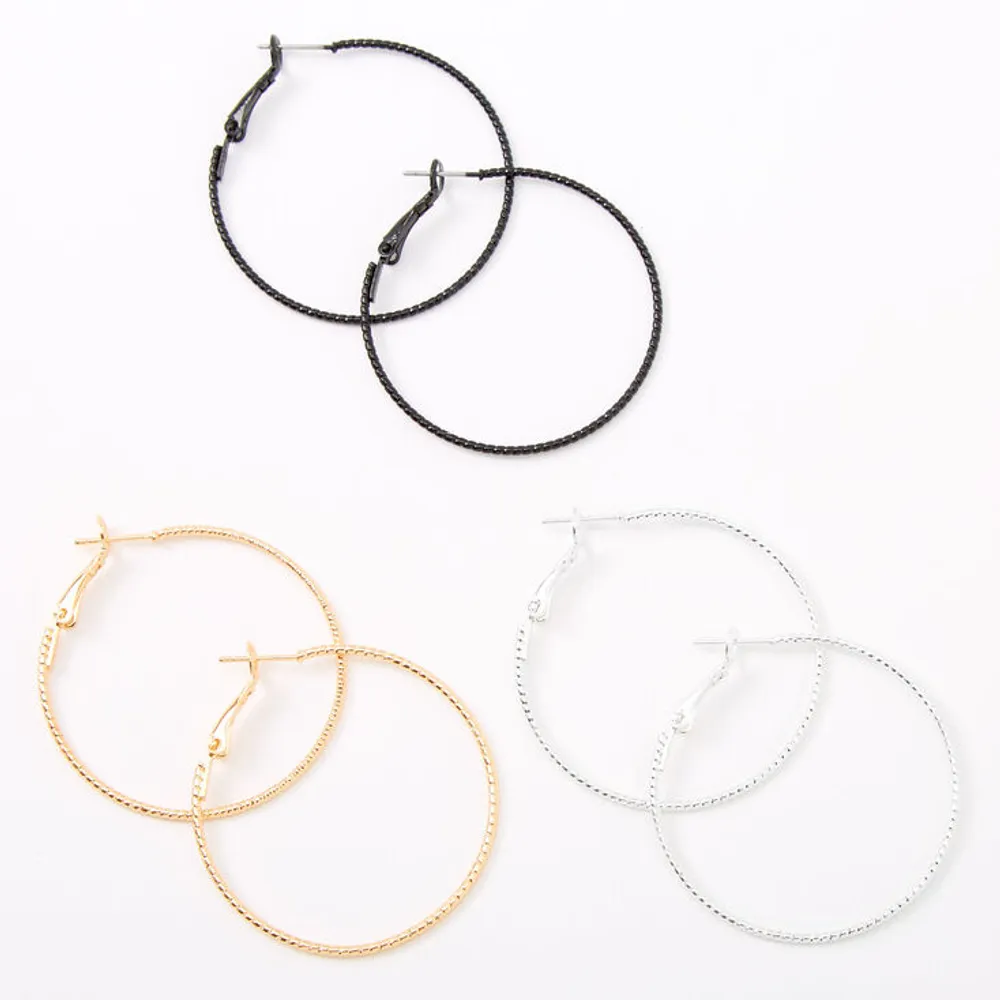 Gold 40MM Mixed Hoop Earrings - 3 Pack