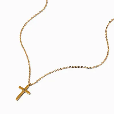 Gold-tone Stainless Steel Cubic Zirconia Cross Pendant Necklace