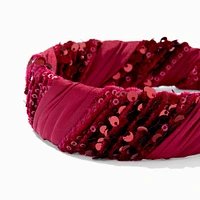 Burgundy Red Striped Sequin Headband