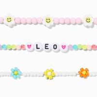 Zodiac Daisy Happy Face Beaded Stretch Bracelets - 3 Pack, Leo