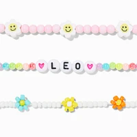 Zodiac Daisy Happy Face Beaded Stretch Bracelets - 3 Pack, Leo