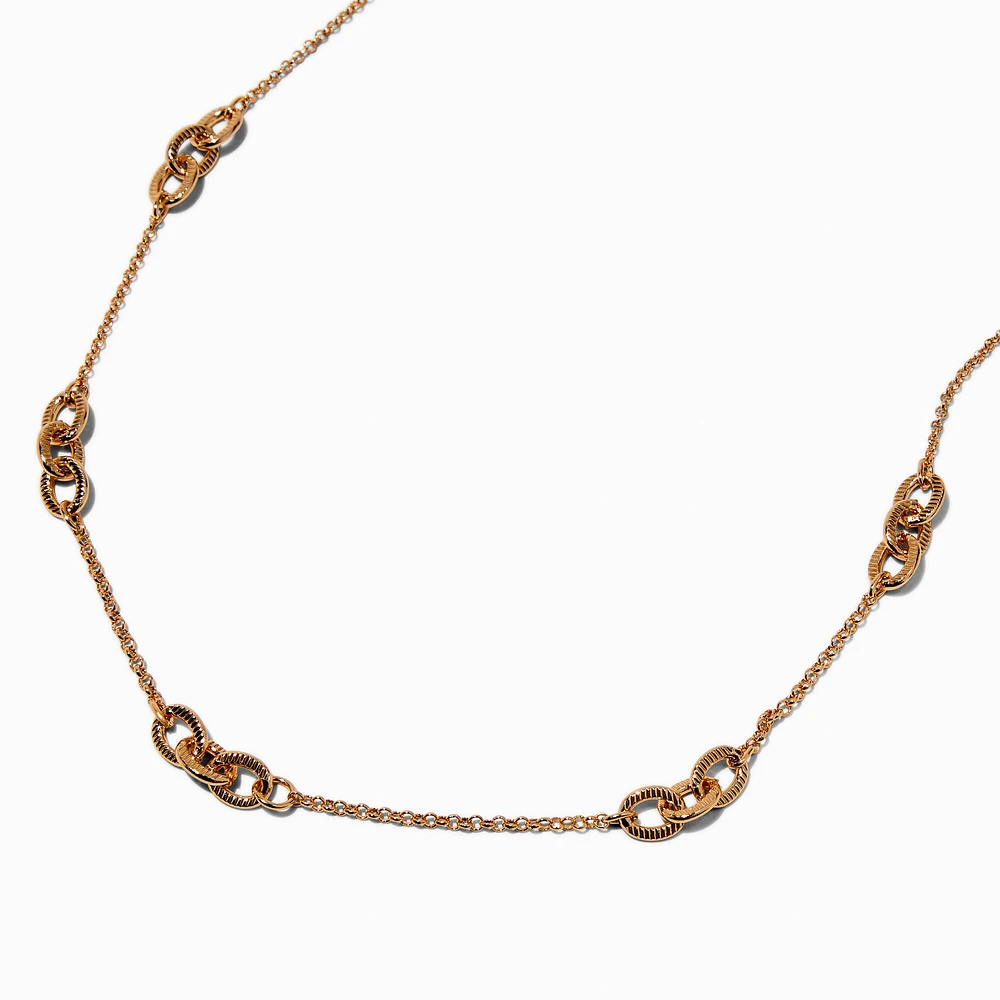 Gold-tone Triple Chain Link Long Necklace